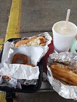 Spanish Dog Slaw Dog Onion Rings and a Vanilla Shake